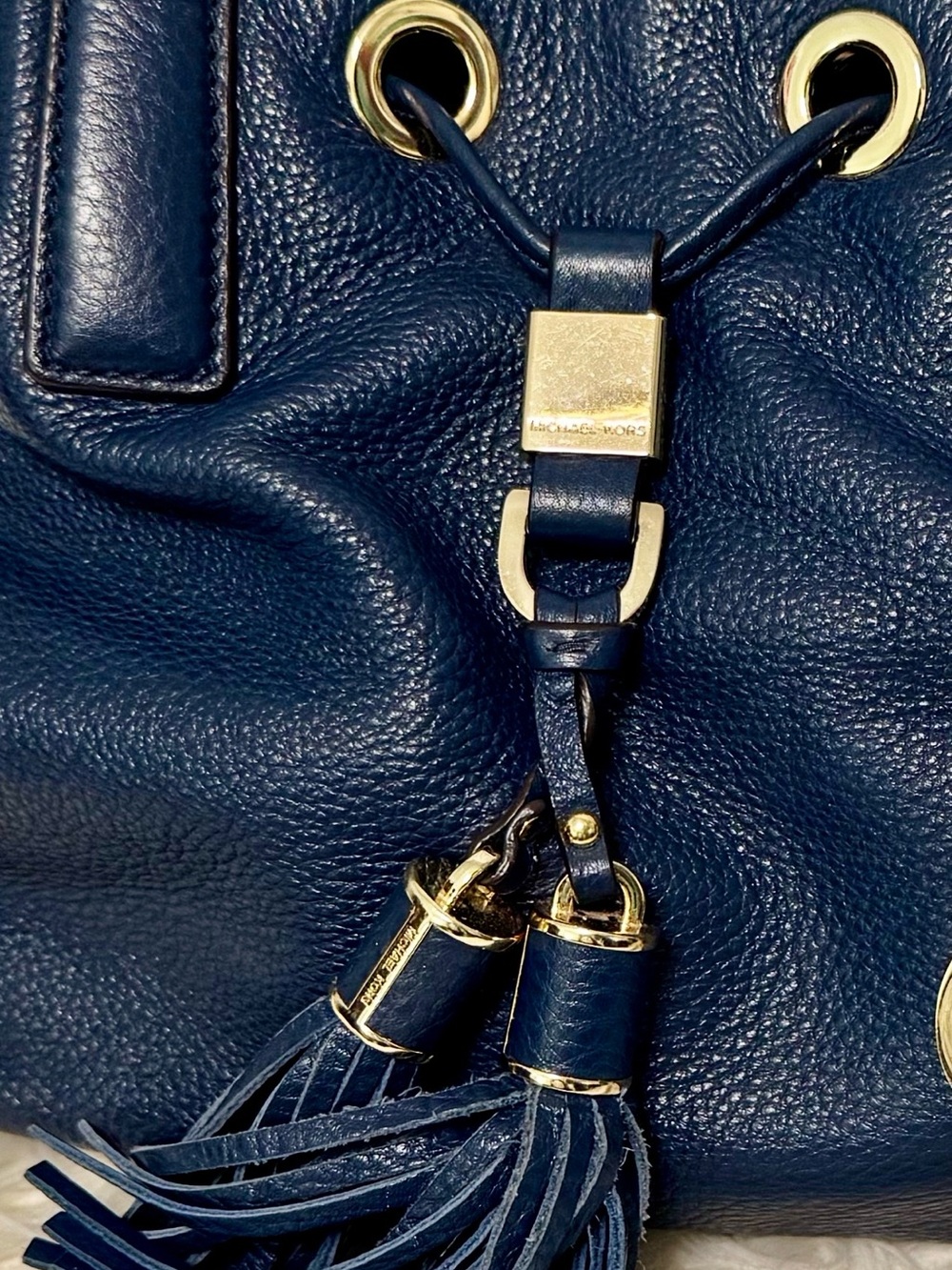 Michael Kors Navy Leather Satchel with Tassel and MK Charm - Picture 8 of 8
